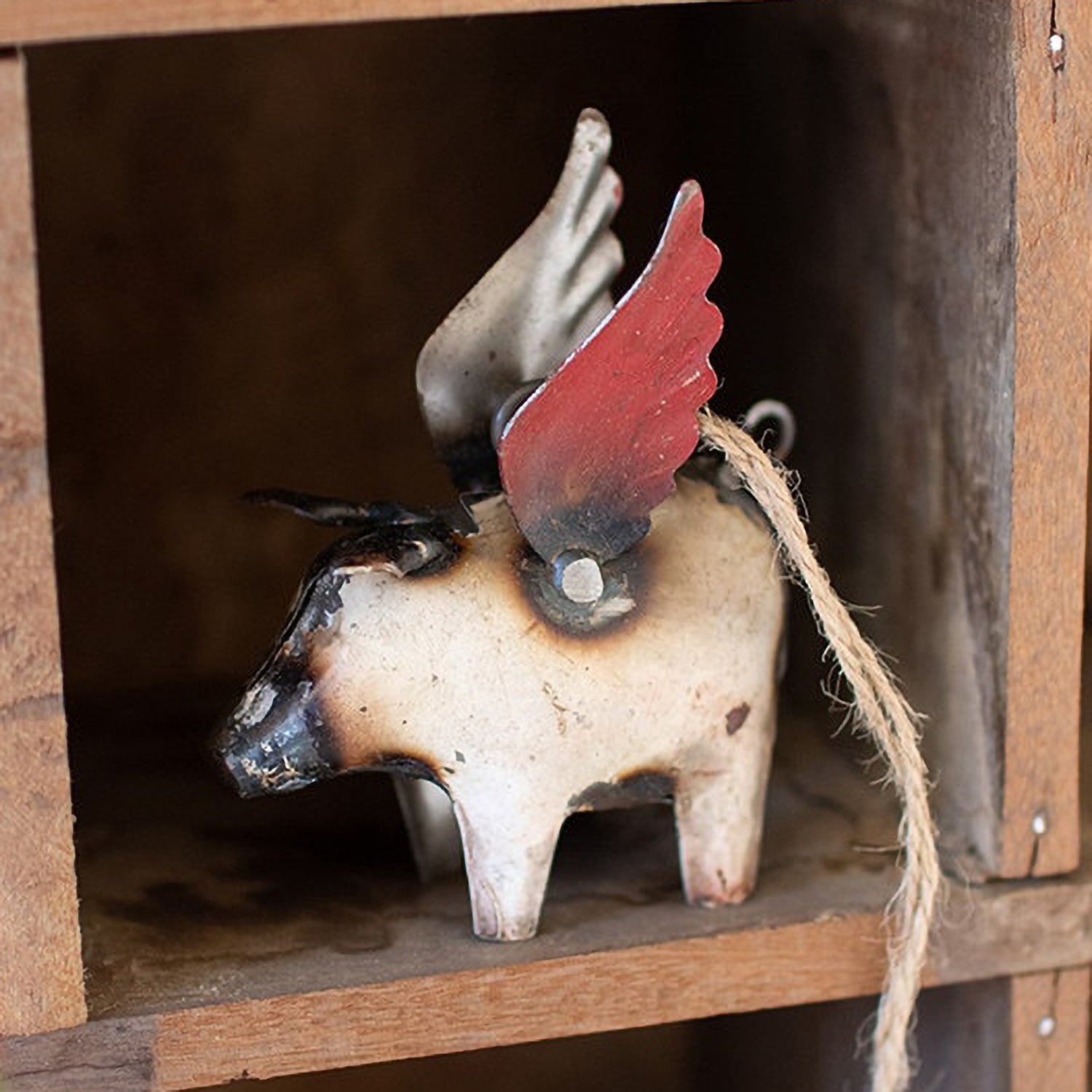 Recycled Iron Flying Pig Christmas Ornament Set of 4