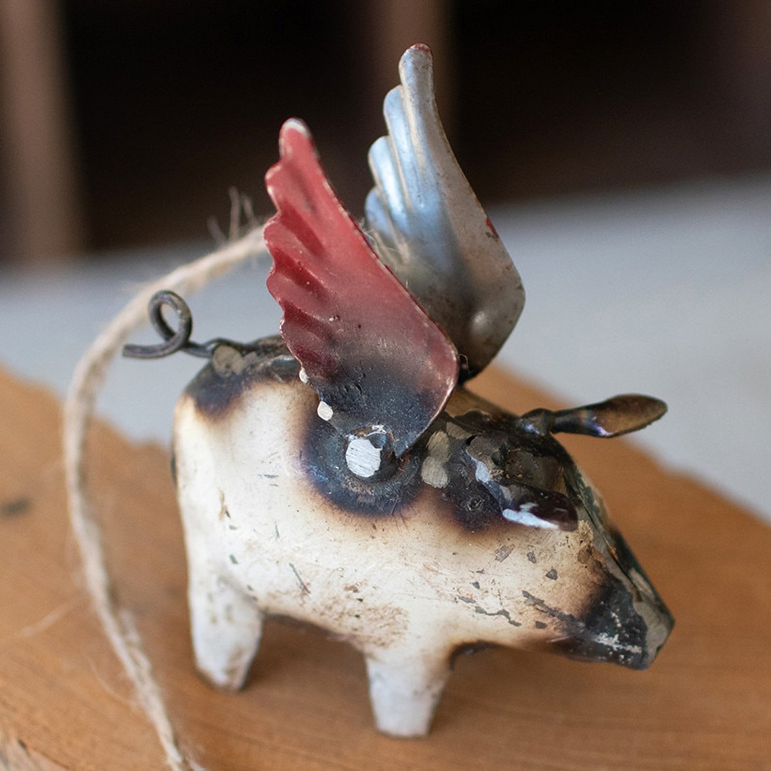 Recycled Iron Flying Pig Christmas Ornament Set of 4