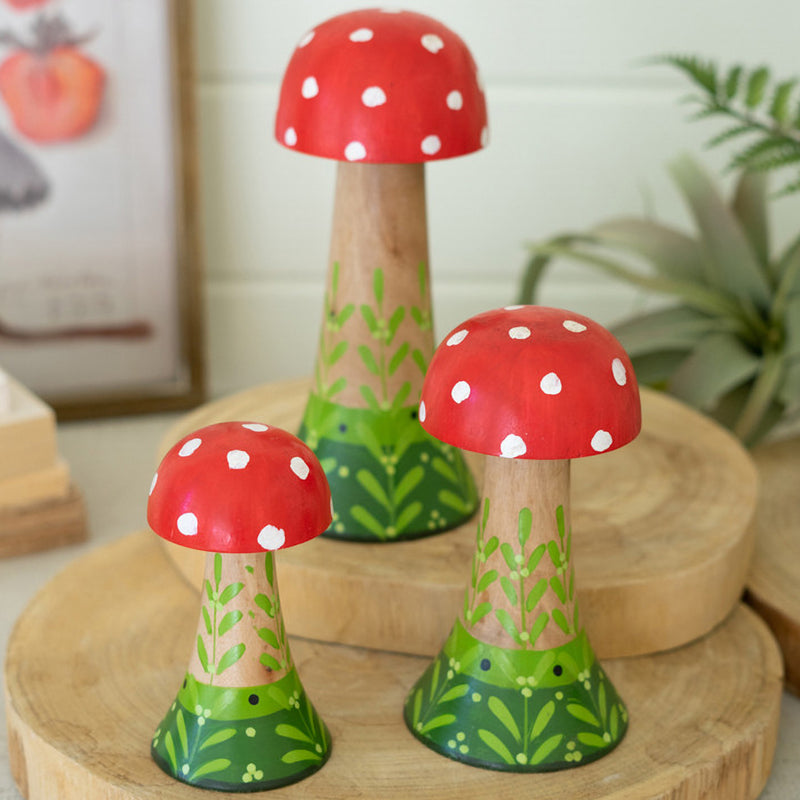 Painted Mushroom Figurine Set of 3