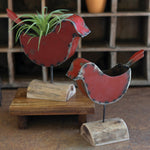 Red Metal Bird Planter Set of 2