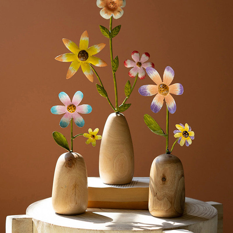 Flower Painted Metal Stem and Vase Set of 3