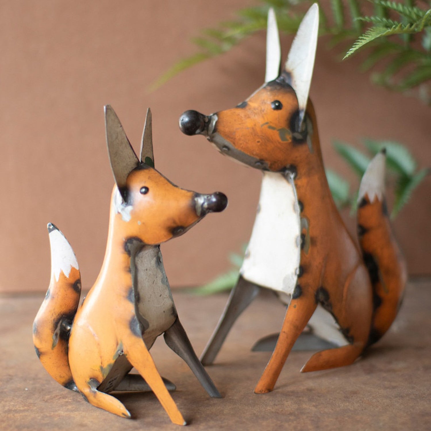 Recycled Iron Foxes Set of 2
