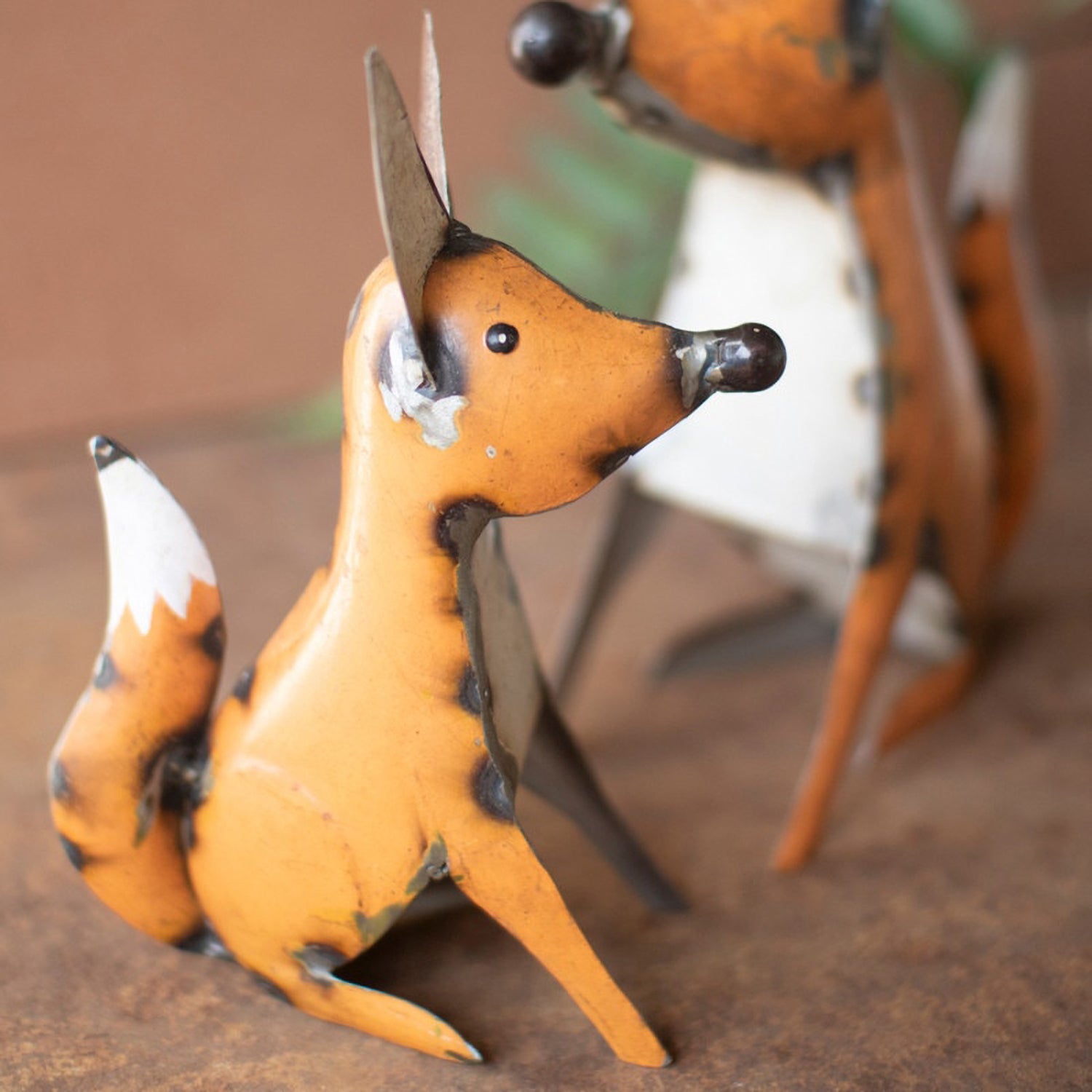 Recycled Iron Foxes Set of 2