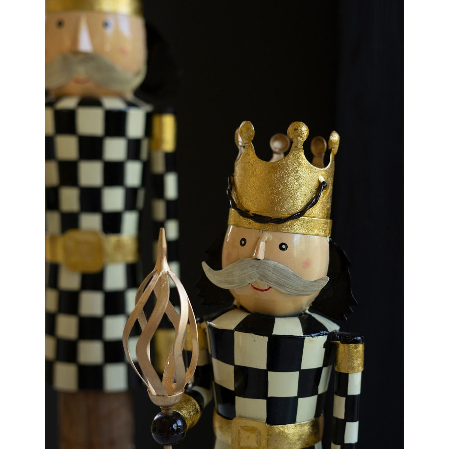 Painted Metal and Wood Checkerboard Nutcracker Set of 2