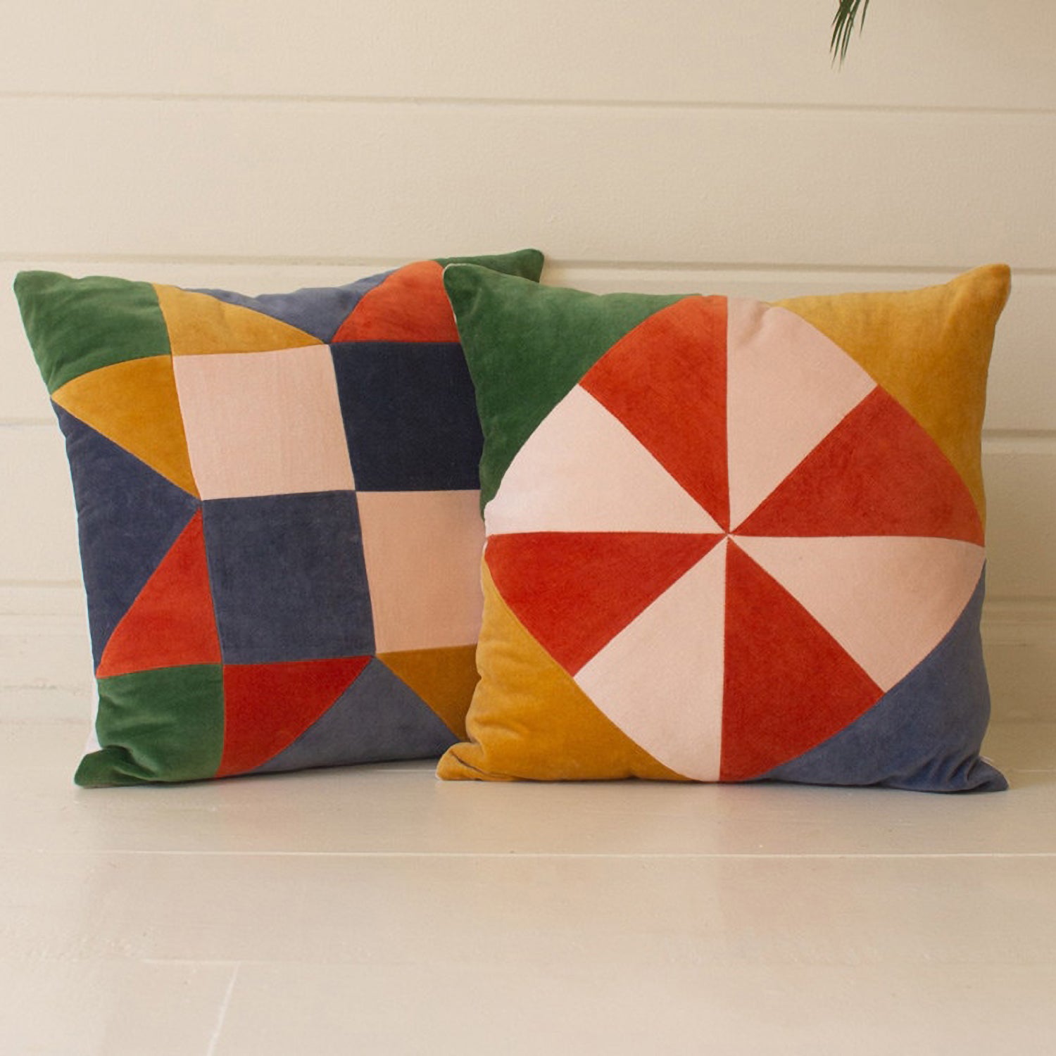 Velvet Patchwork Throw Pillow Set of 2