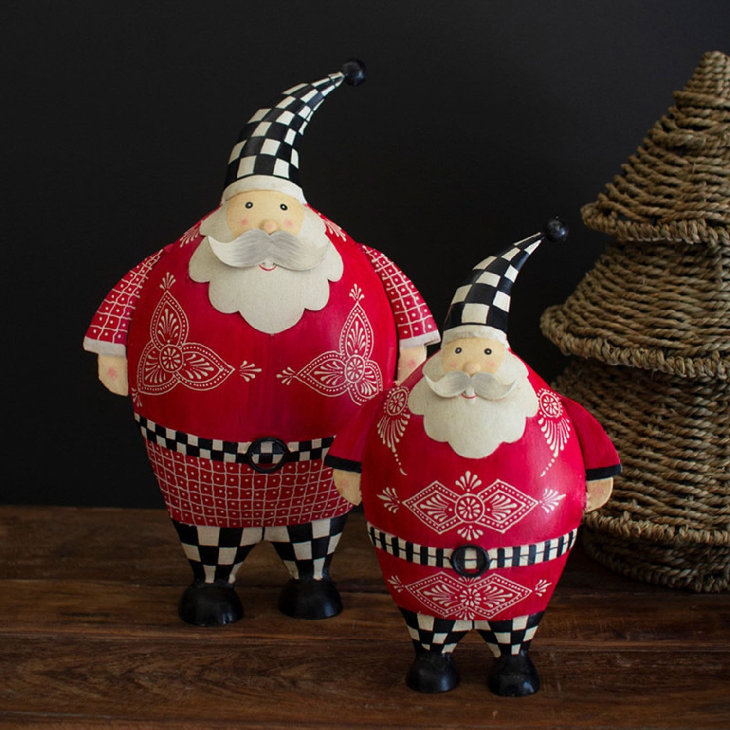 Checkered Santa Set of 2