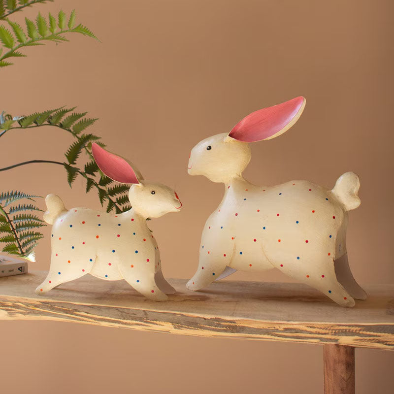 Polka Dot Iron Rabbit Set of 2