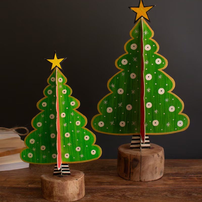 Multi-colored Christmas Tree Sculpture Set of 2