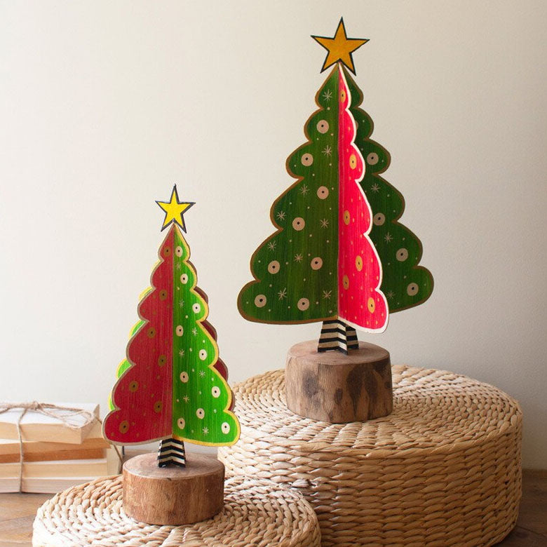 Multi-colored Christmas Tree Sculpture Set of 2