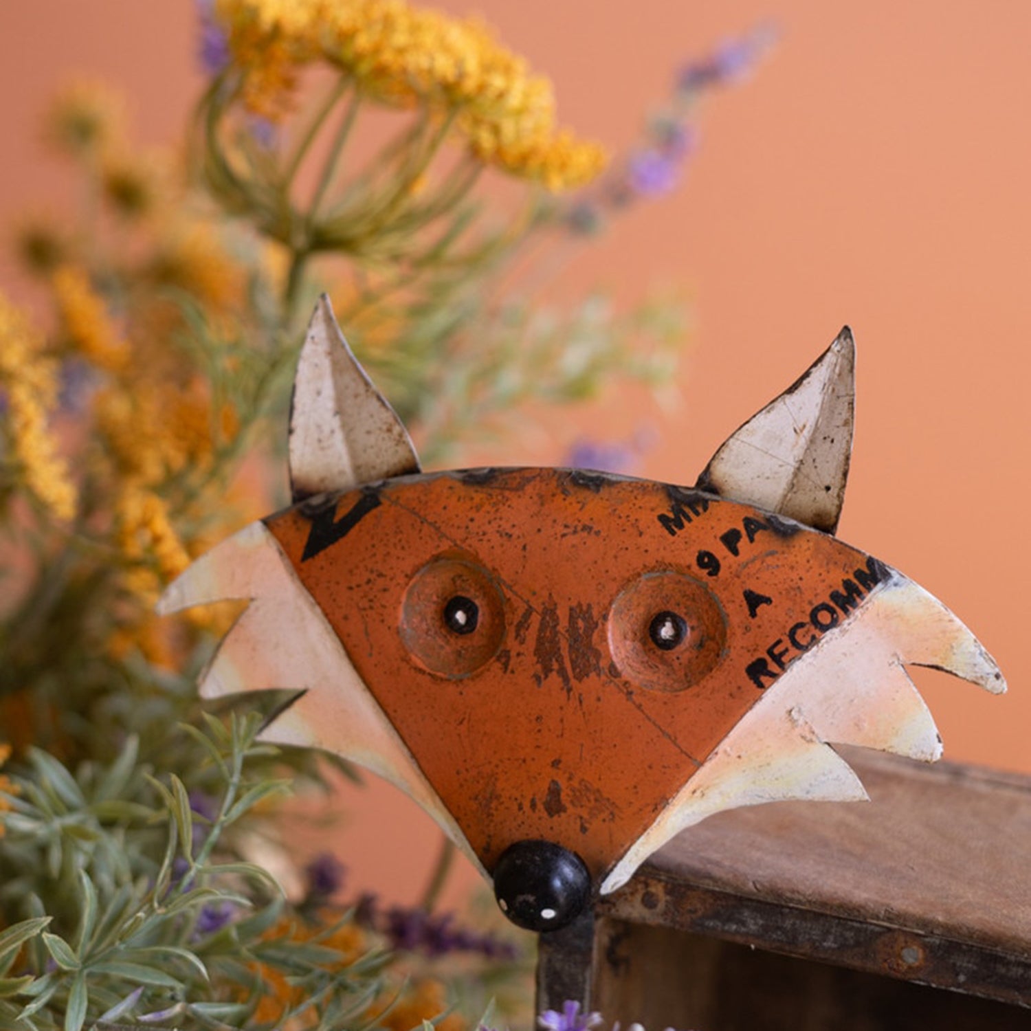 Recycled Metal Fox with Wooden Brick Mold