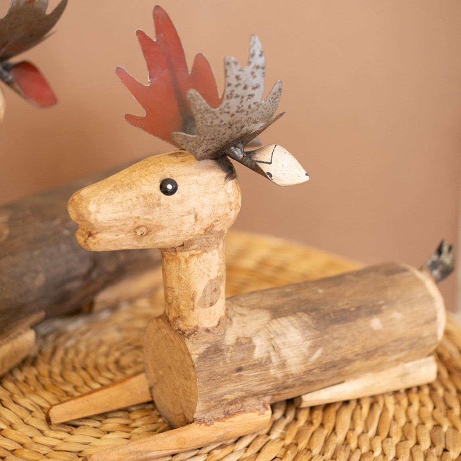 Metal and Wood Sitting Deer Set of 2