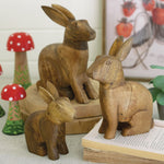 Carved Wooden Rabbit Figurine Set of 3