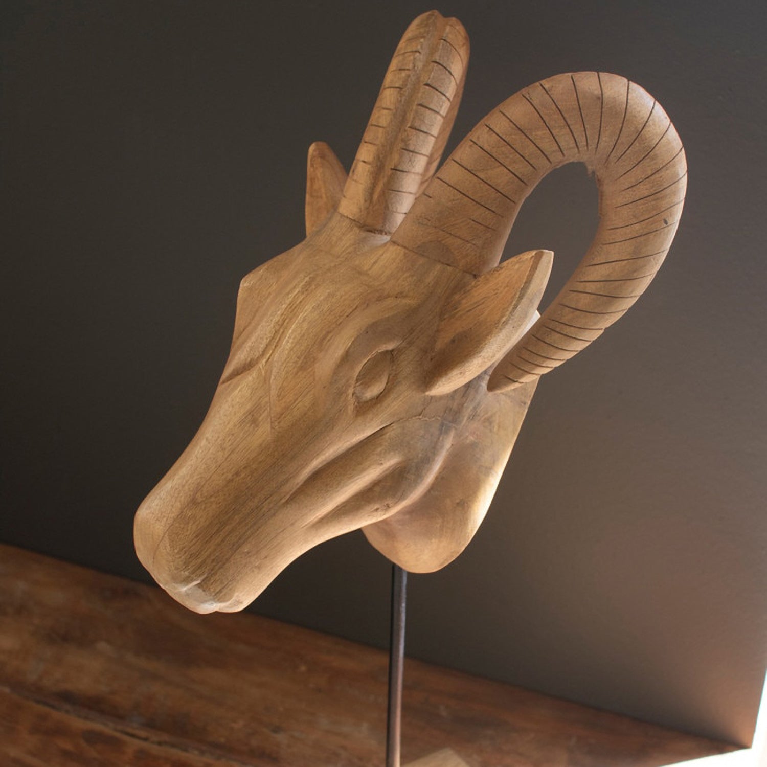 Carved Mango Wood African Animal Head Set of 3