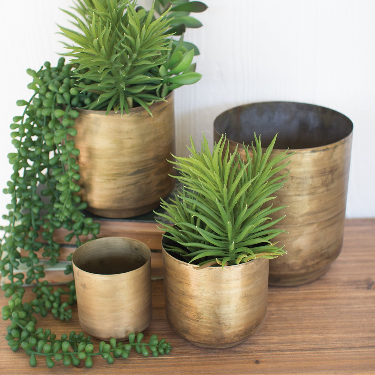 Aged Brass Flower Pot Set of 4