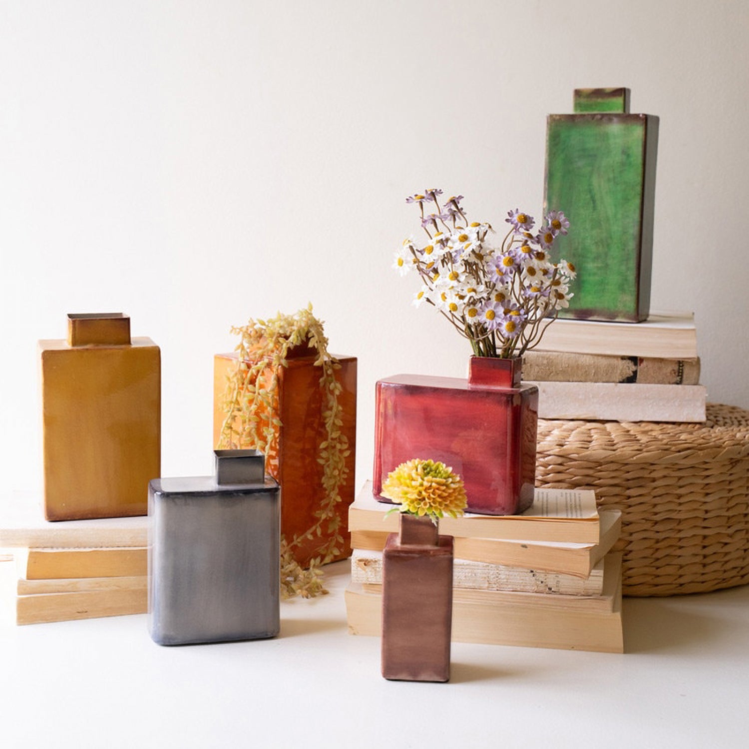 Painted Metal Vase Set of 6