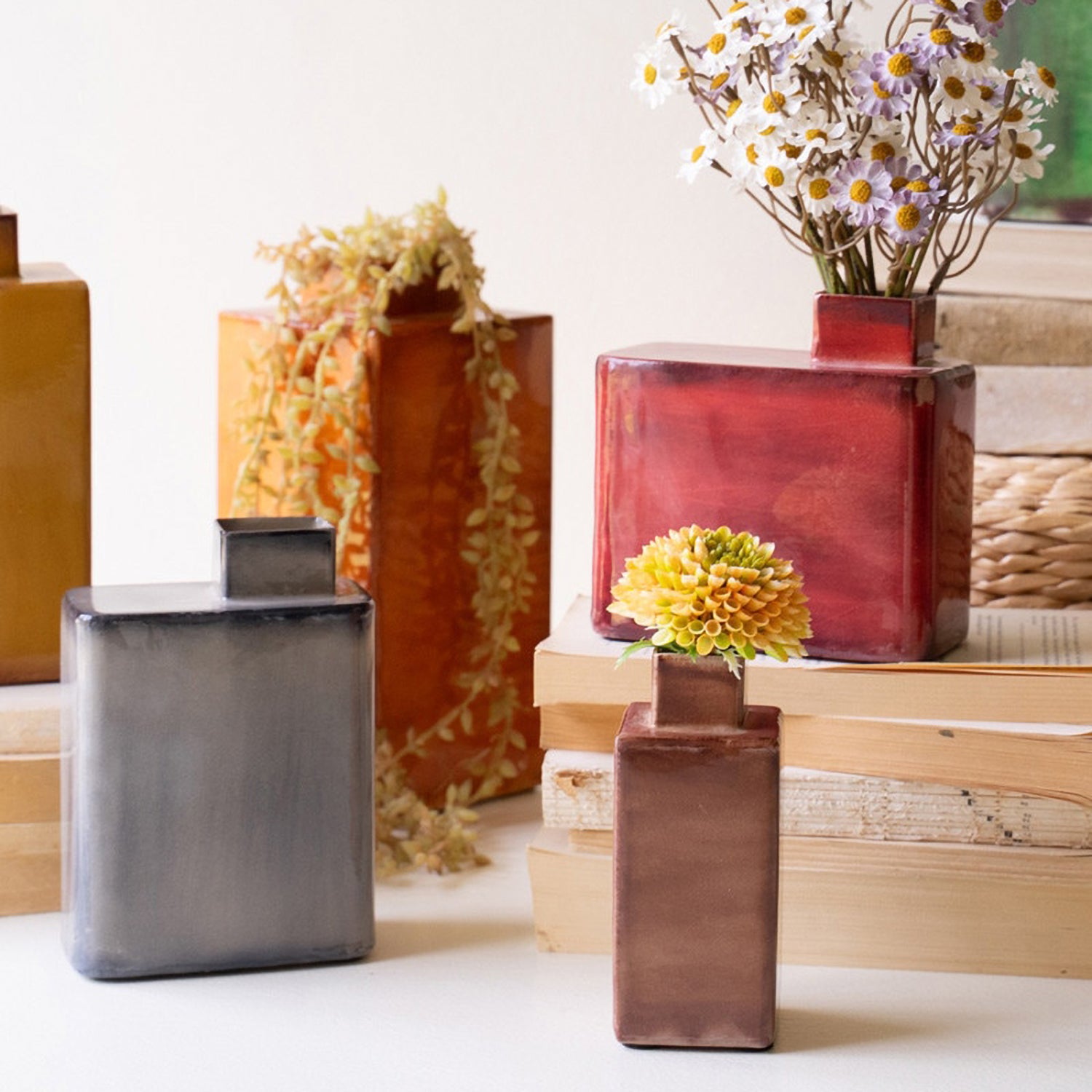 Painted Metal Vase Set of 6