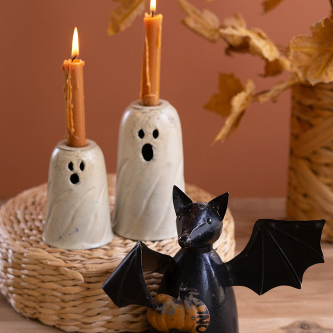 Halloween Ghost Taper Candle Holder Set of 2