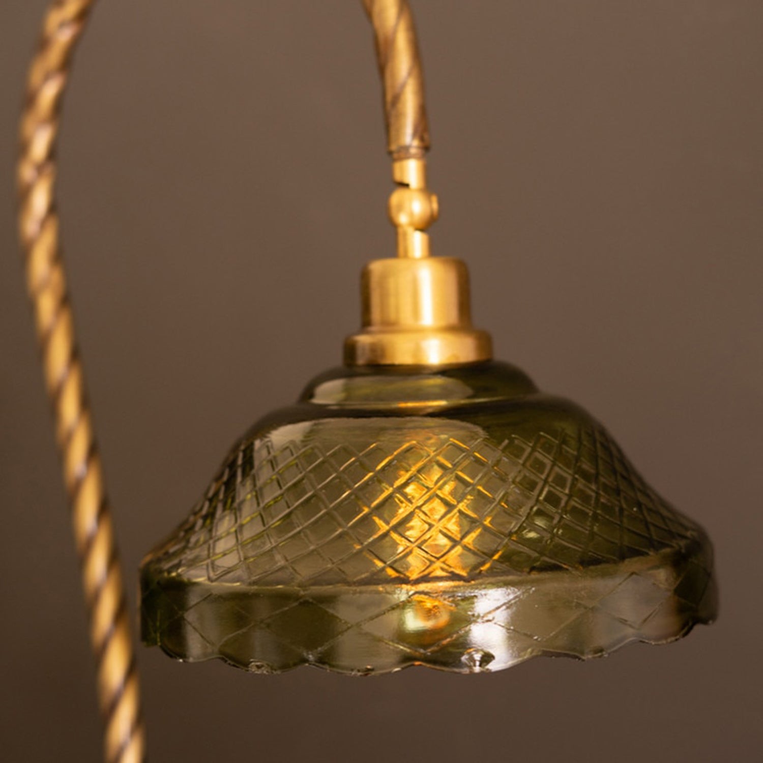 Table Lamp with Green Glass Shade and Oval Wooden Base