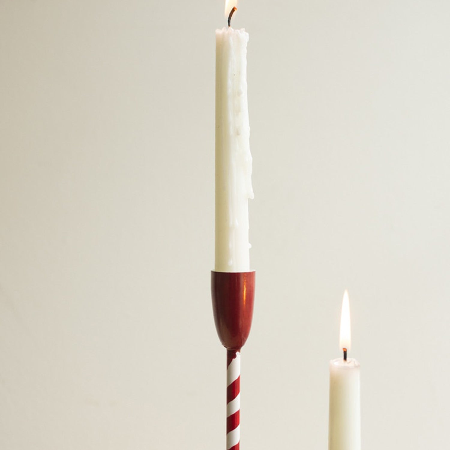 Red and White Candy Cane Taper Candle Holder Set of 2