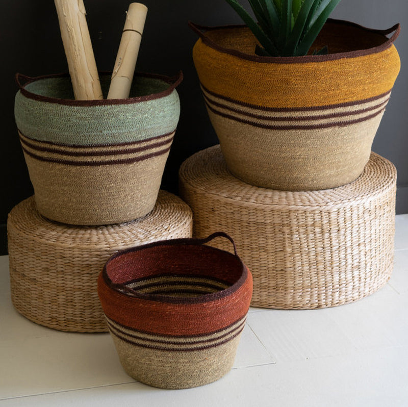 Colorful Seagrass Storage Basket Set of 3