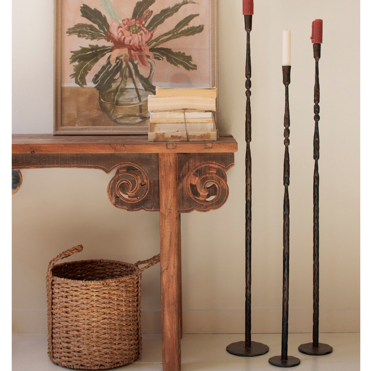 Tall Forged Iron Taper Candle Holder Set of 3