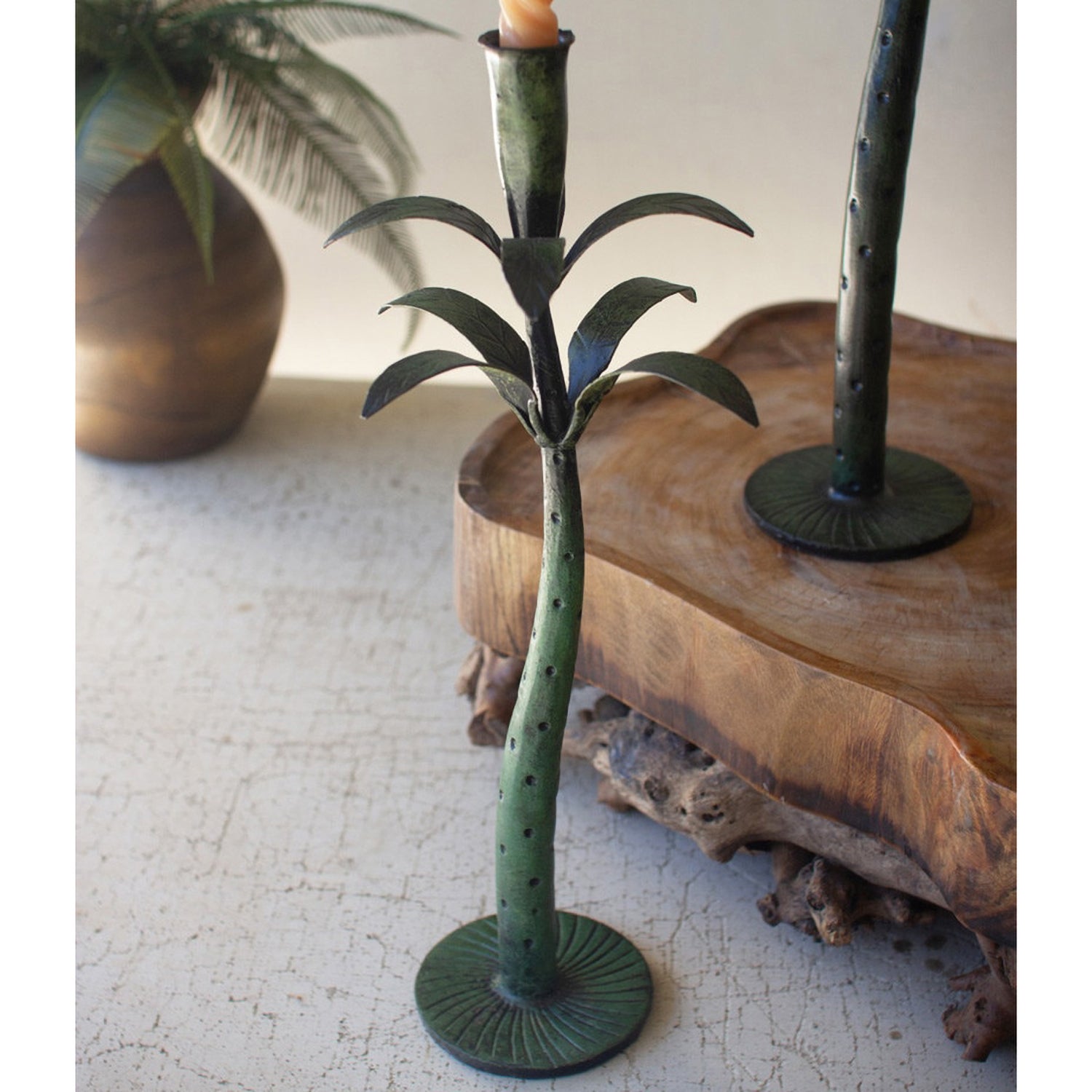 Palm Tree Taper Candle Holder Set of 3