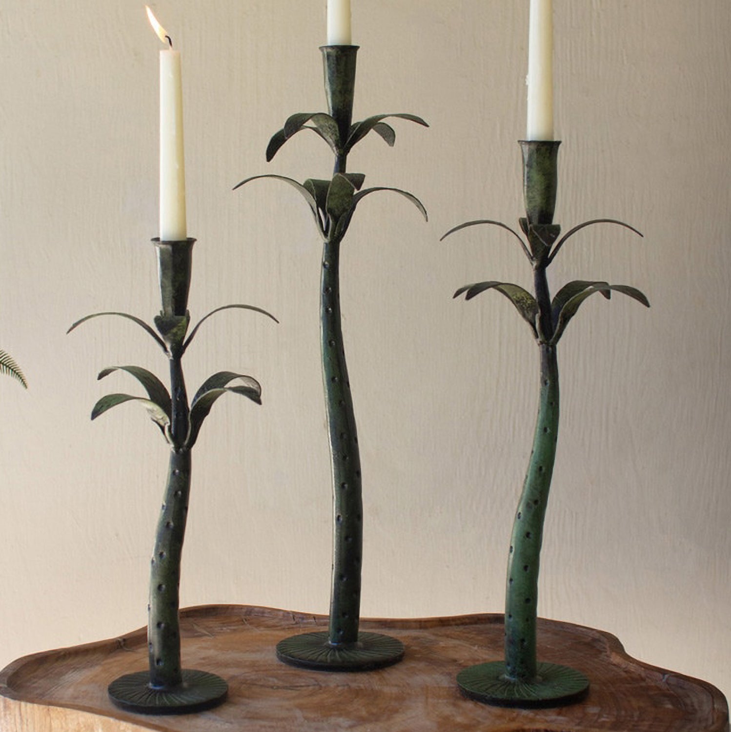 Palm Tree Taper Candle Holder Set of 3