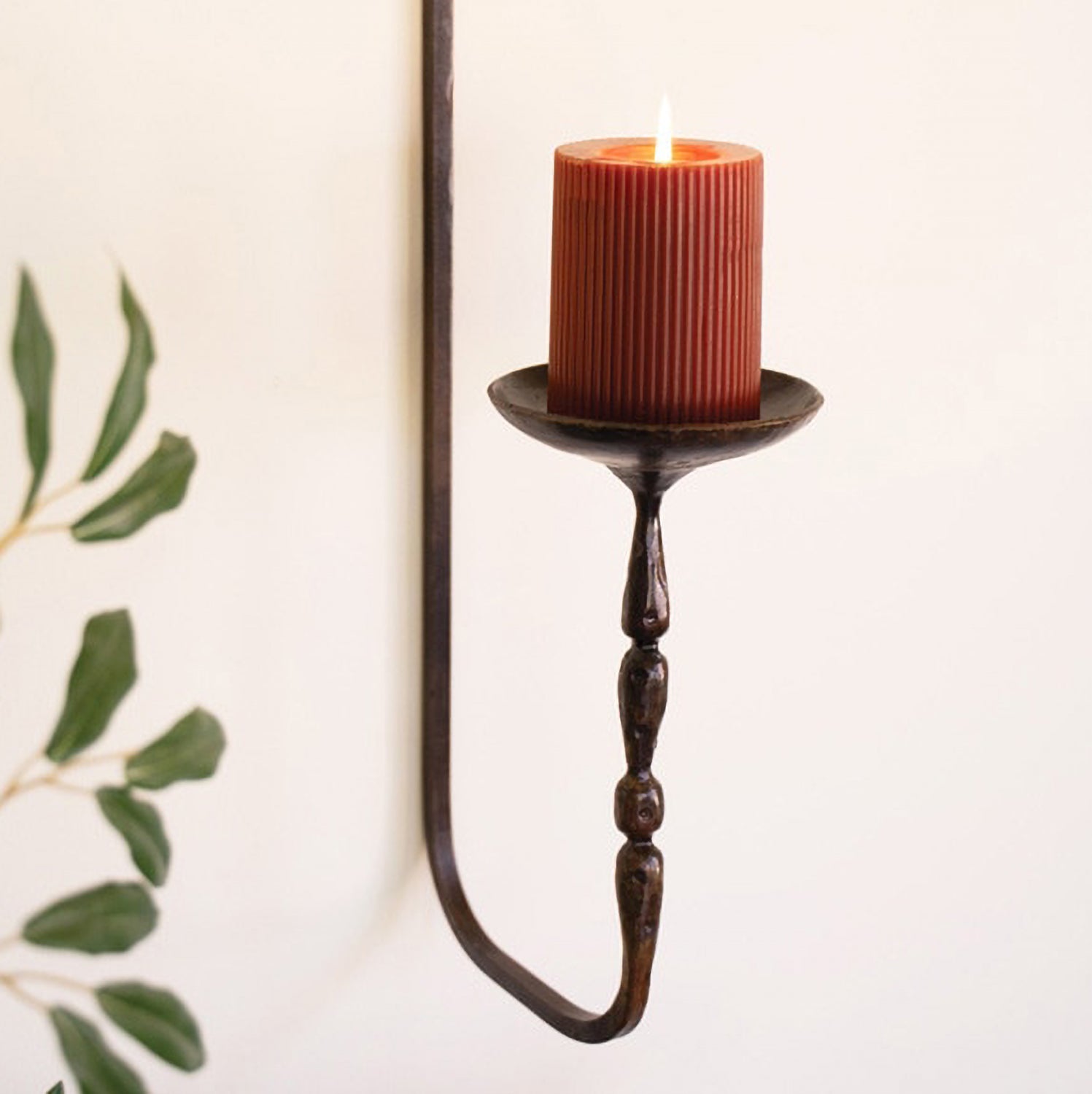 Forged-Iron Wall Pillar Candle Holder