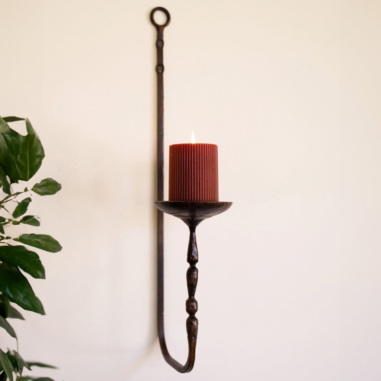 Forged-Iron Wall Pillar Candle Holder