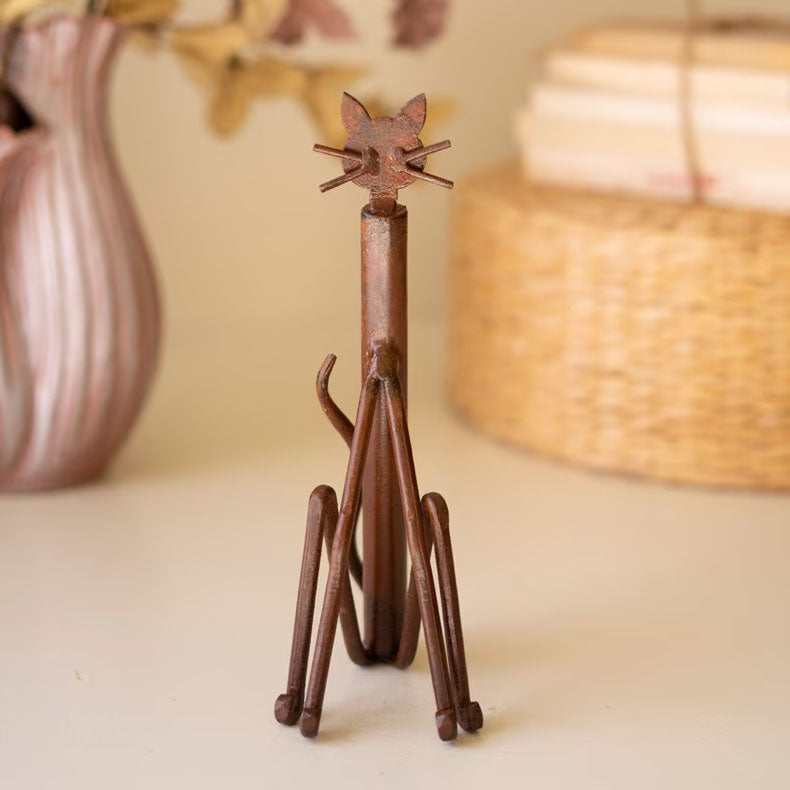 Hand-Forged Iron Cat Sculpture