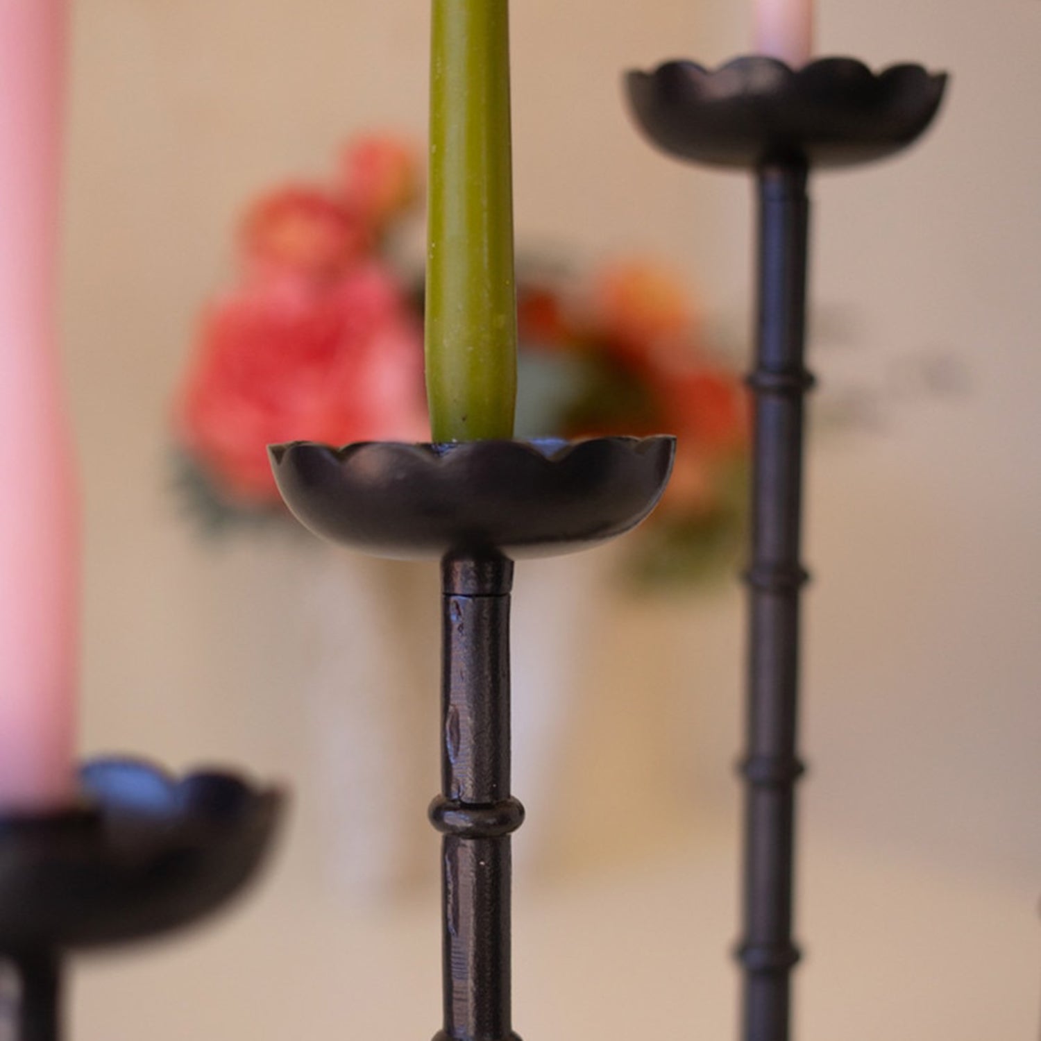 Flowers Cast Alumunum Taper Candle Holder Set of 4