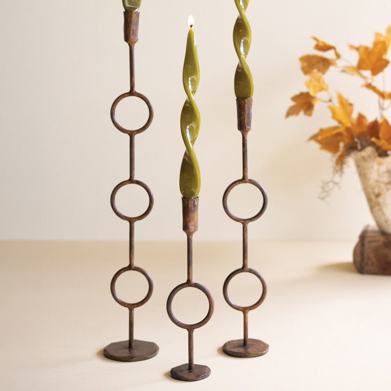 Rustic Brass Taper Candle Holder Set of 3