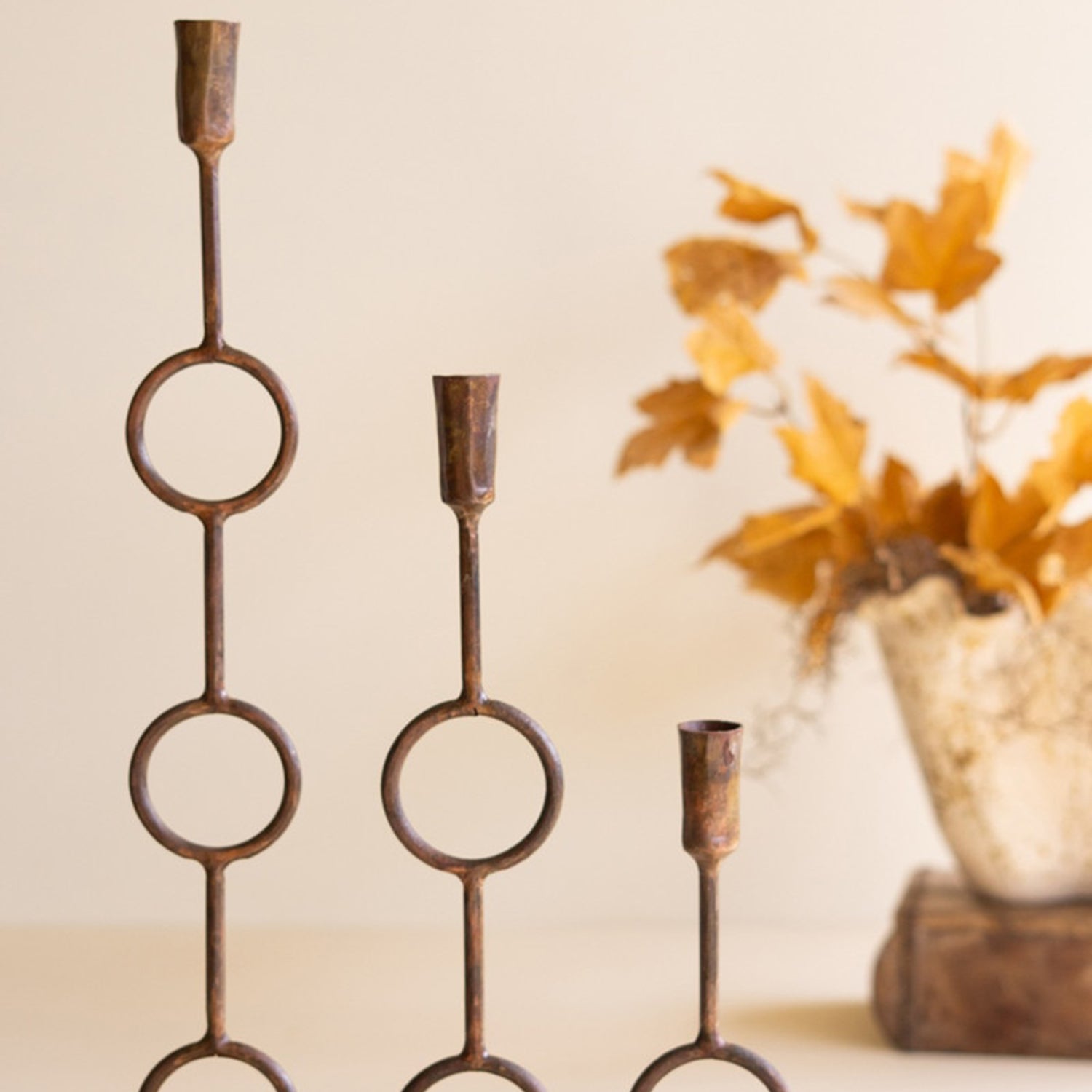 Rustic Brass Taper Candle Holder Set of 3