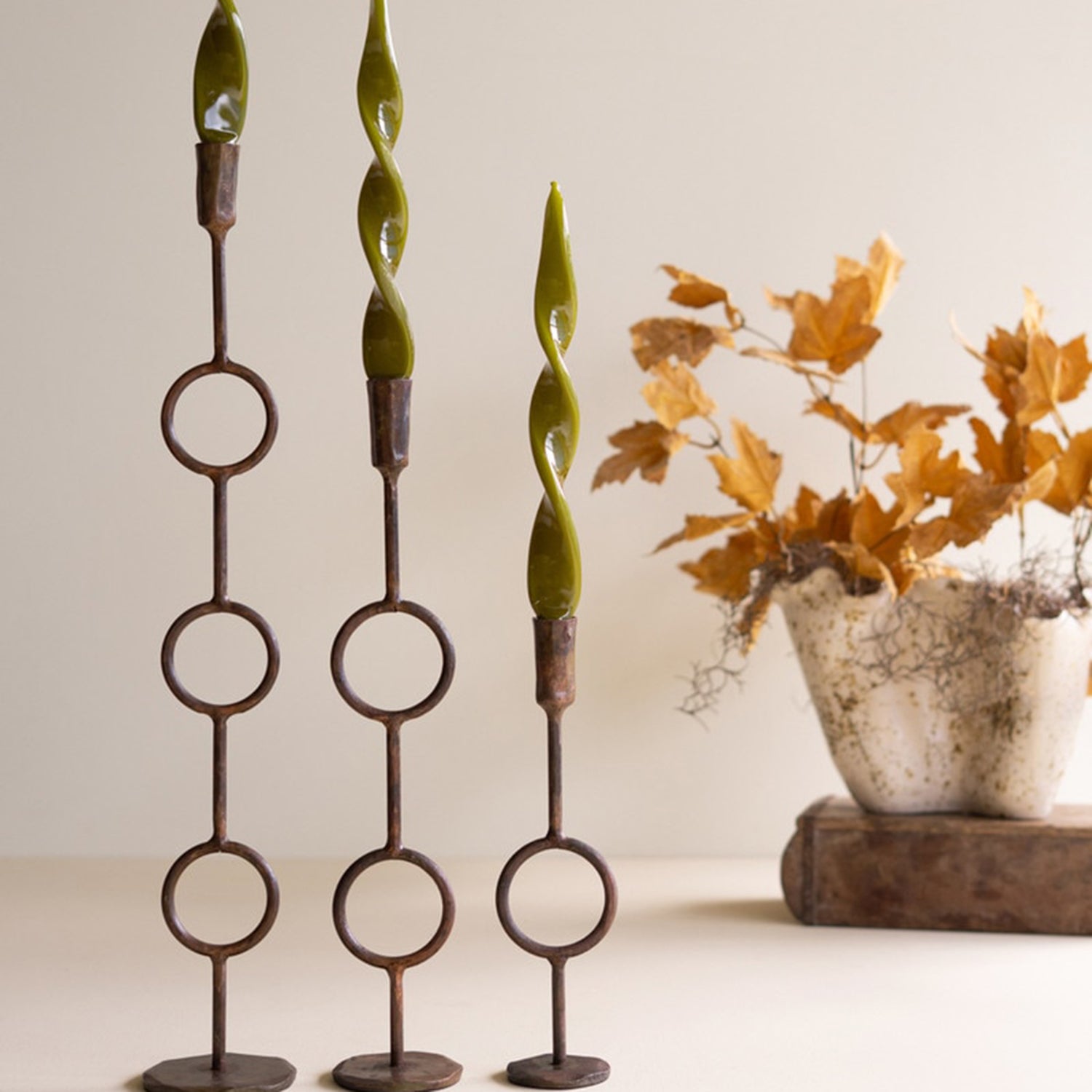 Rustic Brass Taper Candle Holder Set of 3