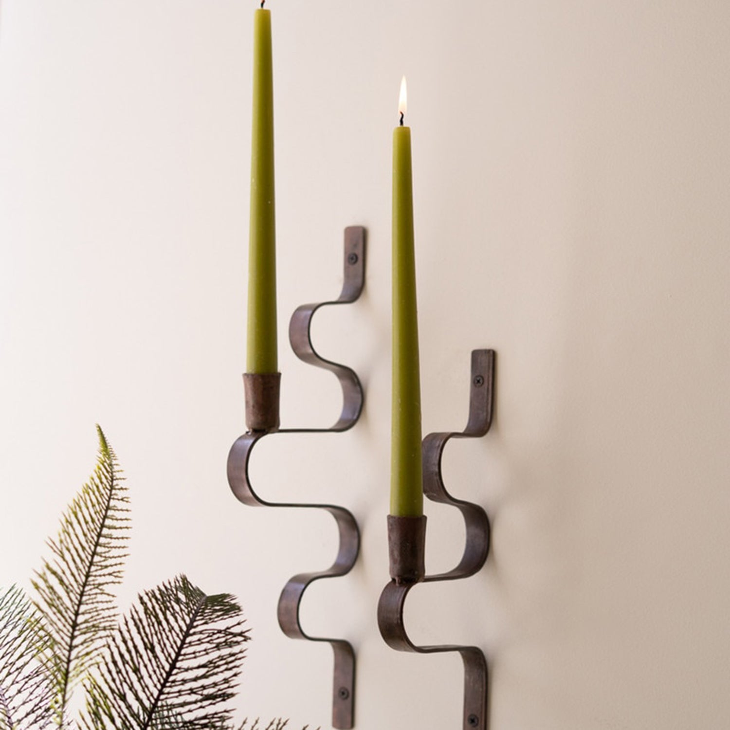 Wavy Metal Taper Candle Wall Sconce Set of 2