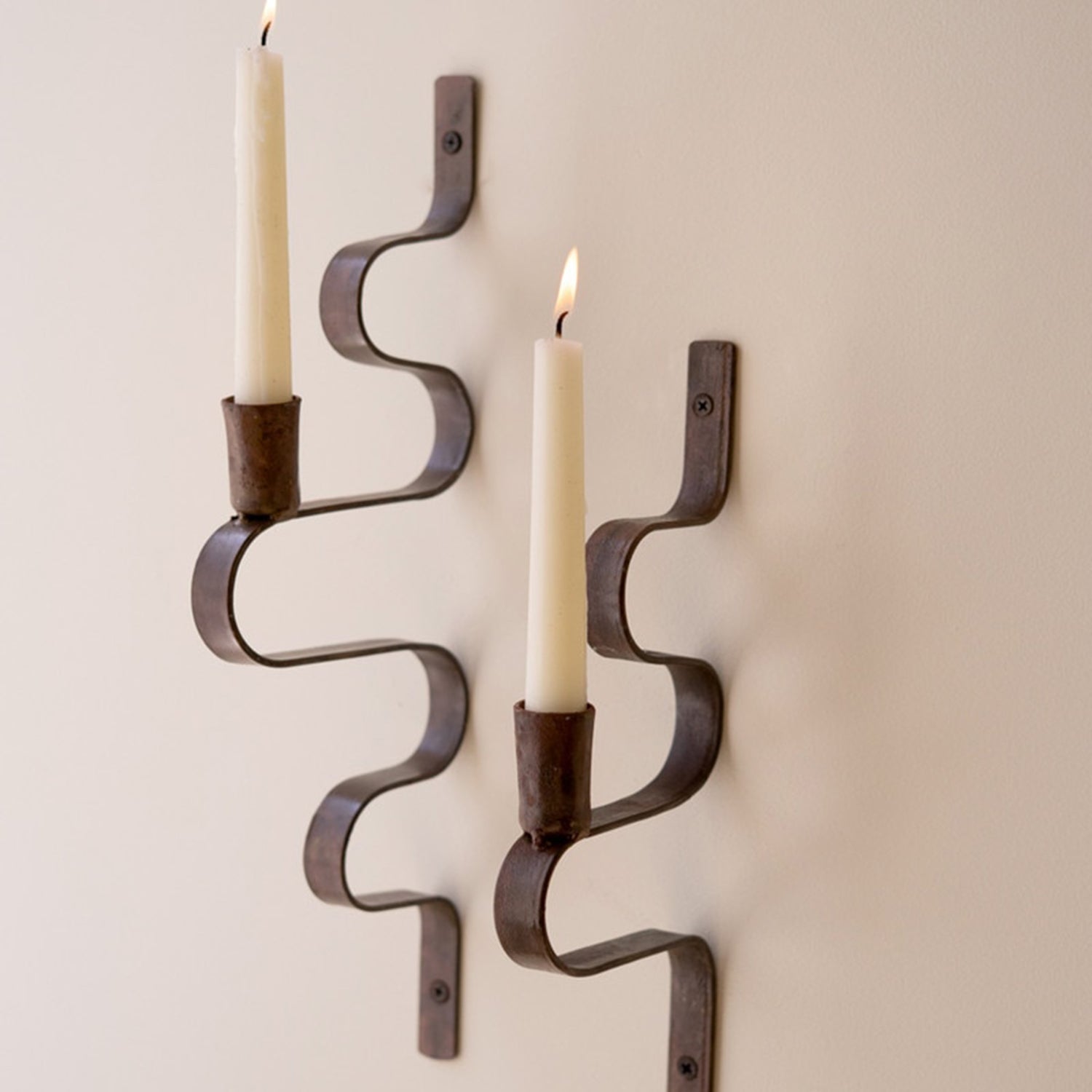 Wavy Metal Taper Candle Wall Sconce Set of 2