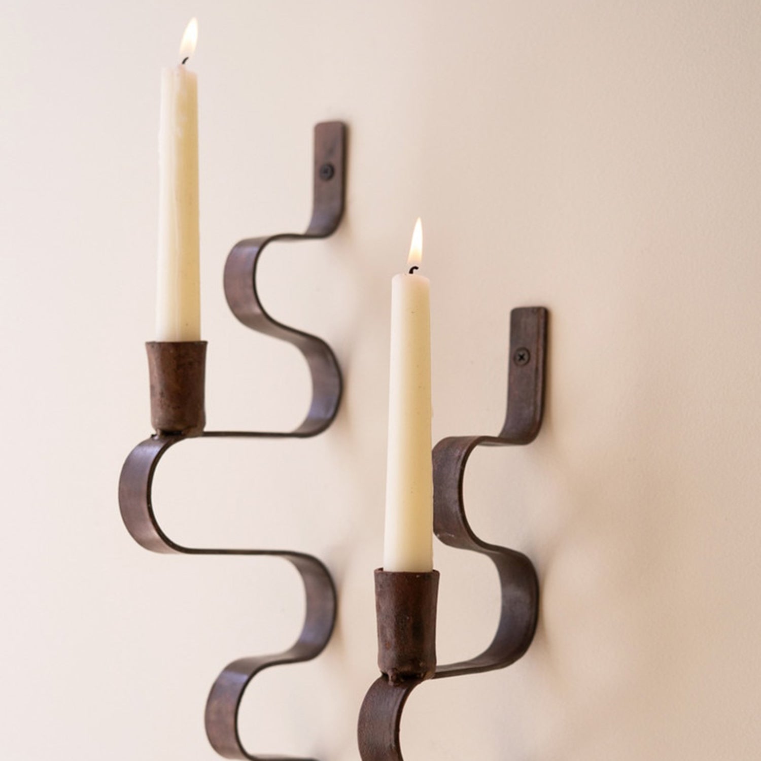 Wavy Metal Taper Candle Wall Sconce Set of 2