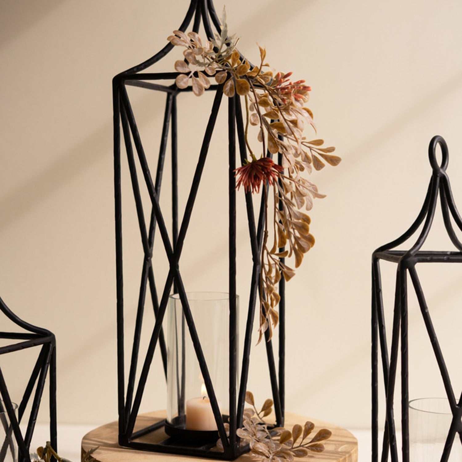Metal Lanterns with Glass Insert Set of 3