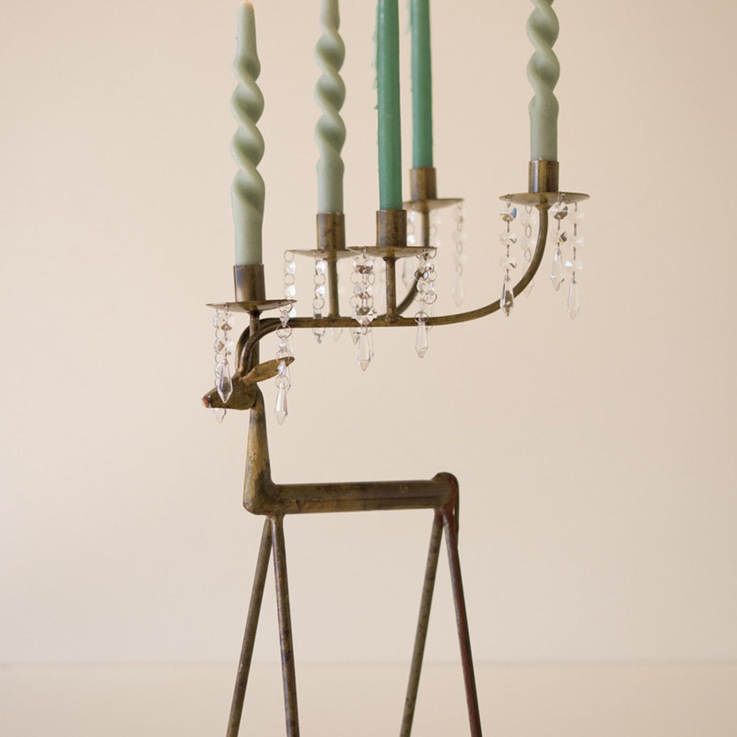 Iron Deer Taper Candelabra Holder with Gems