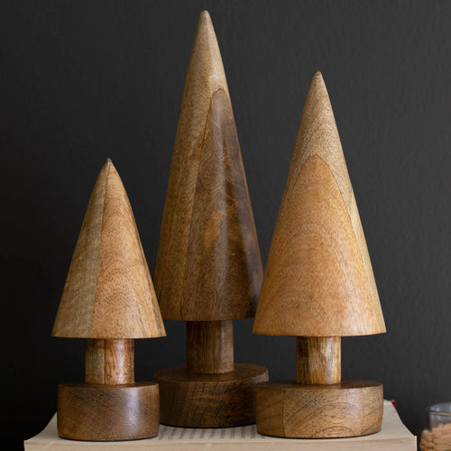 Turned Wooden Tree Tabletop Accent Set of 3