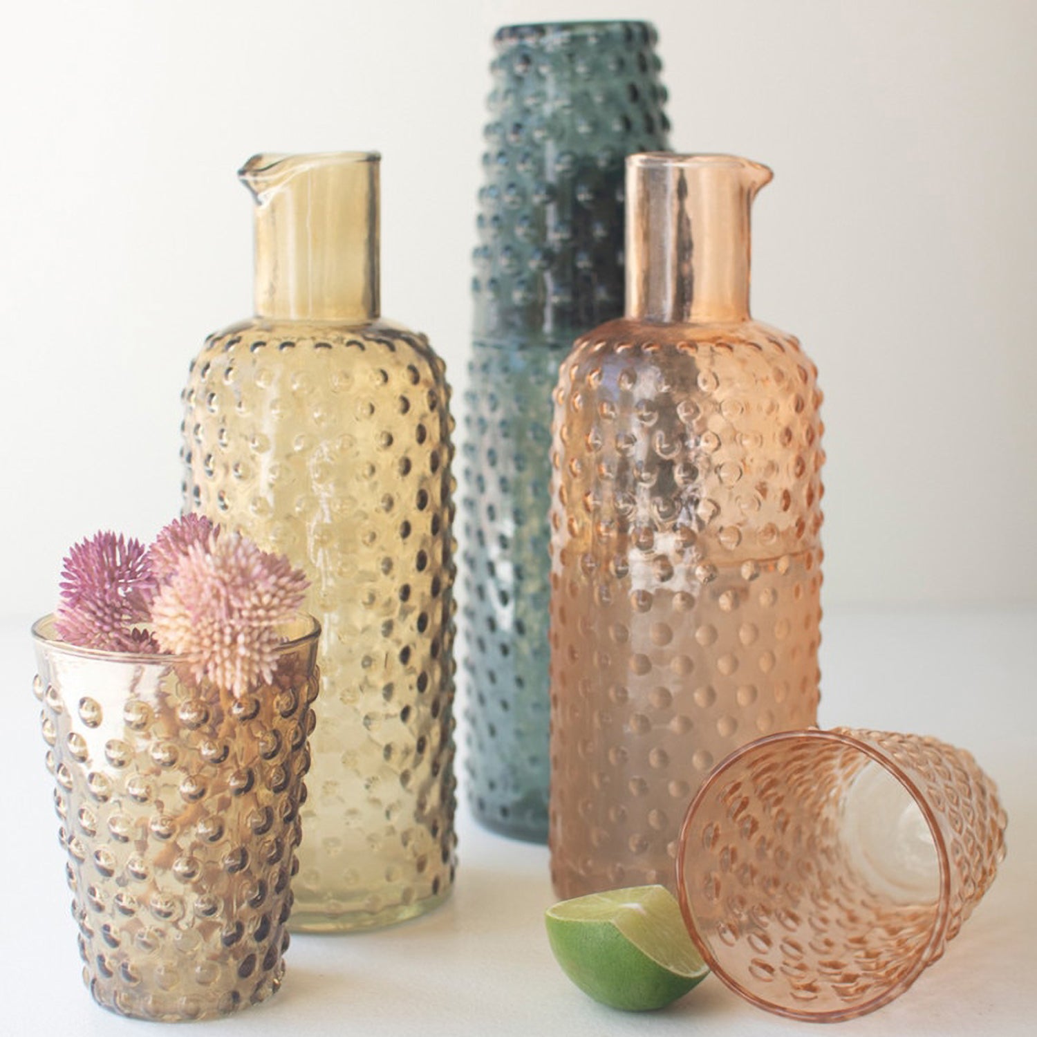 Bubble Glass Carafes with Tumbler Set of 3