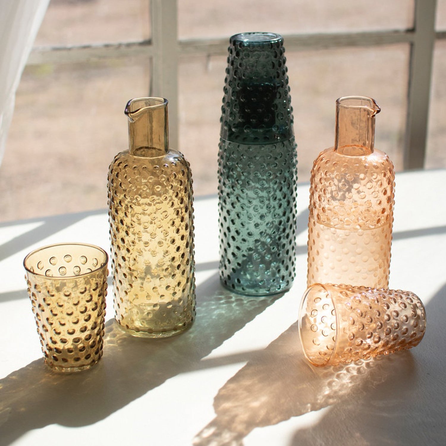 Bubble Glass Carafes with Tumbler Set of 3