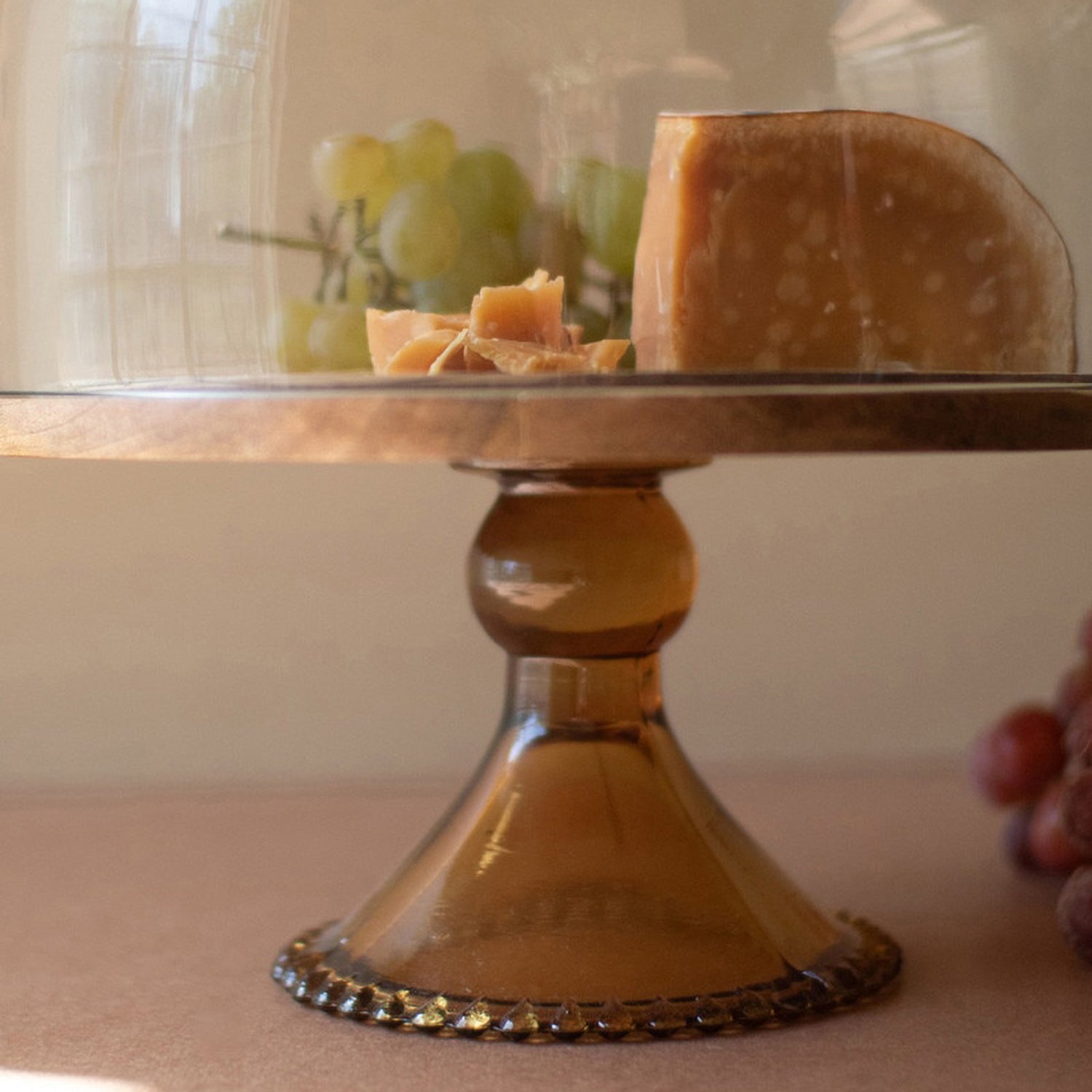 Mango Wood Cake Display with Glass Dome and Base