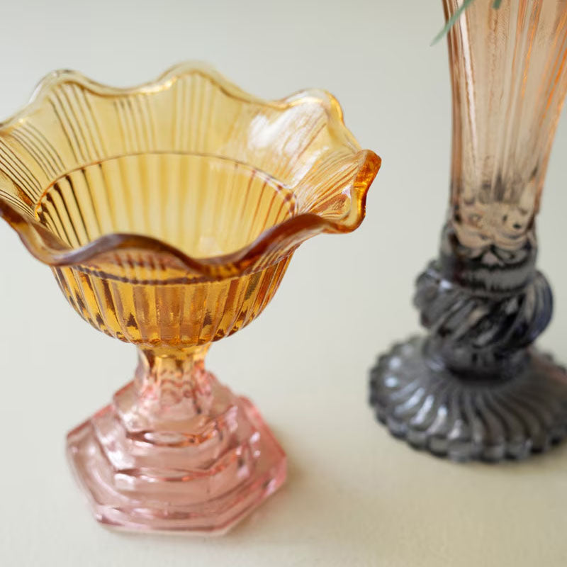 Colored Glass Bowl and Vase Set of 2