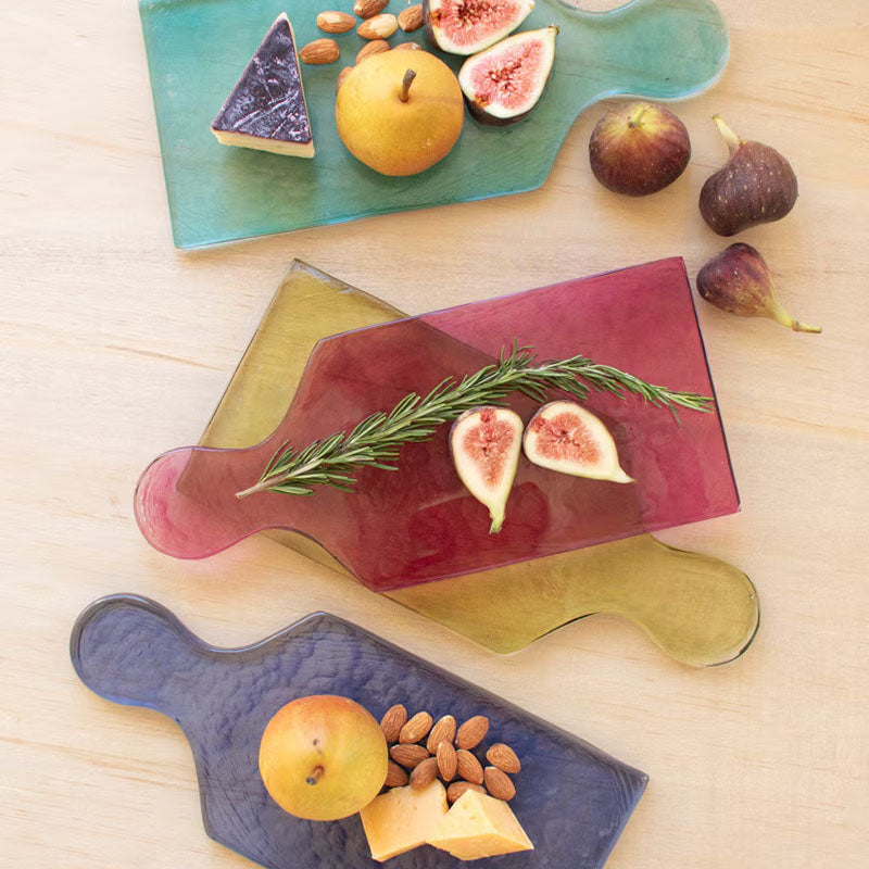 Colored Glass Cheese Board Set of 4