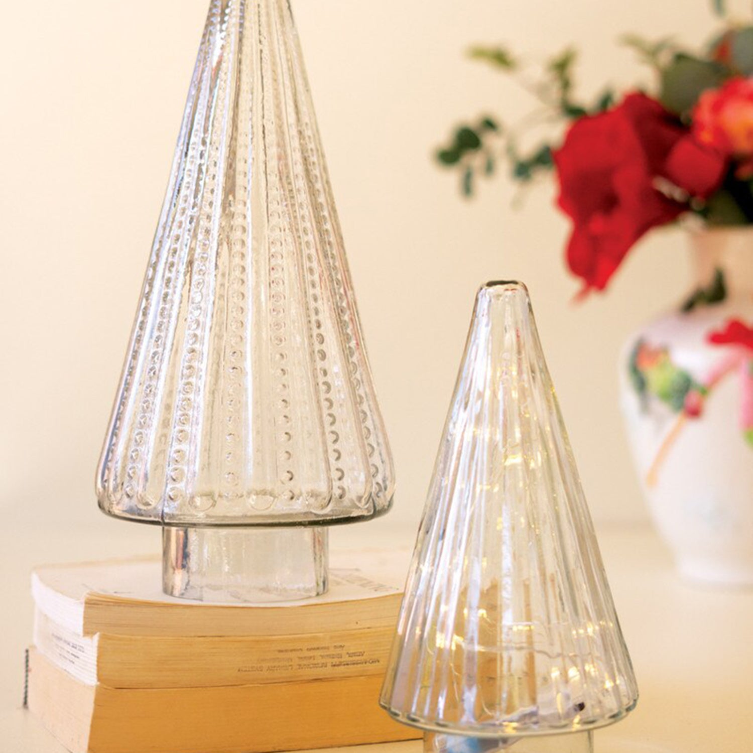 Clear Glass Christmas Tree Set of 2