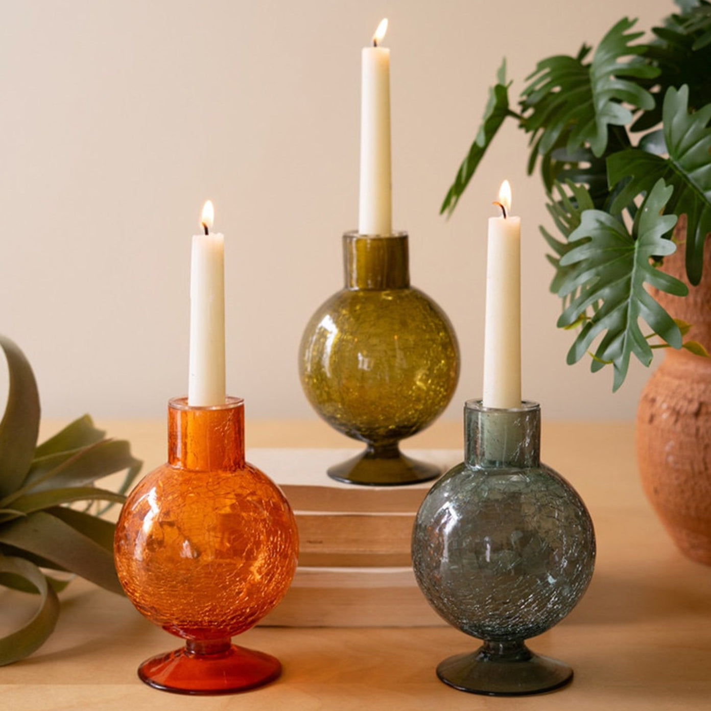 Glass Ball Taper Candle Holder Set of 3
