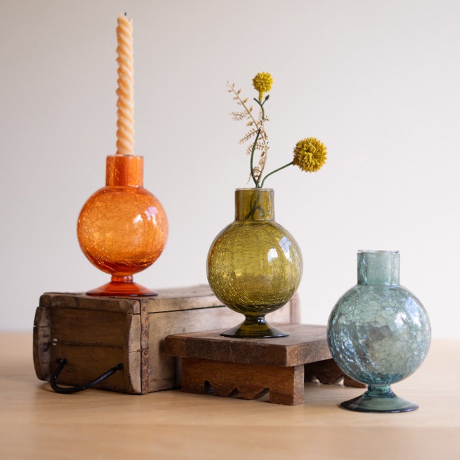 Glass Ball Taper Candle Holder Set of 3