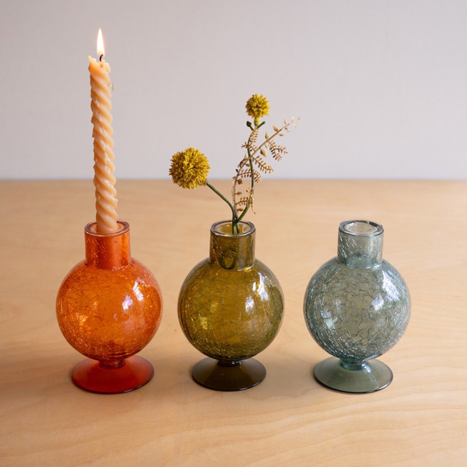 Glass Ball Taper Candle Holder Set of 3