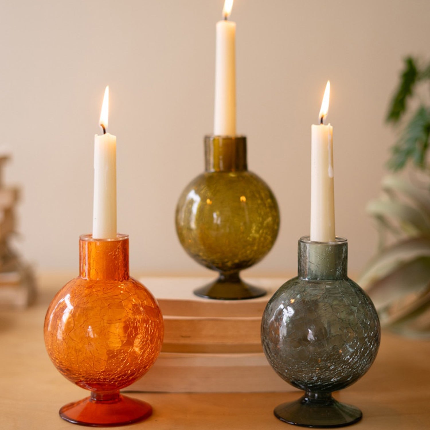 Glass Ball Taper Candle Holder Set of 3